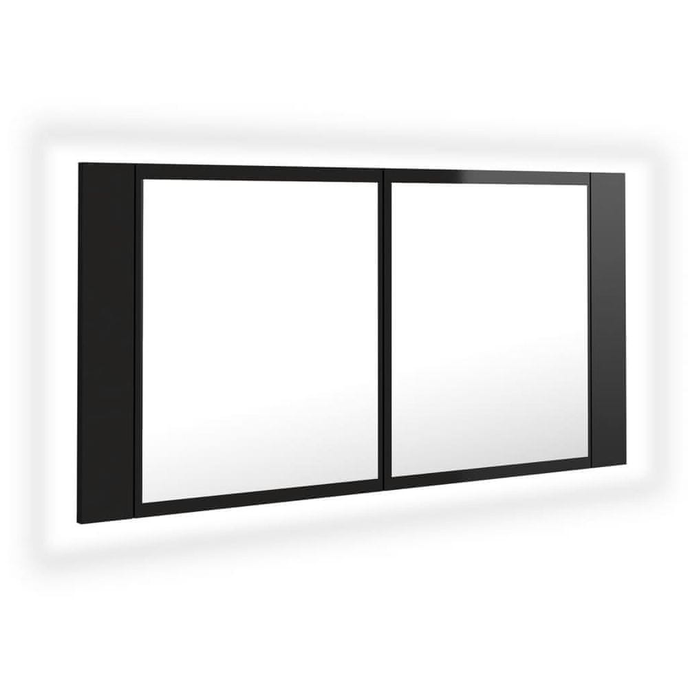 Vidaxl LED kúpeľňová zrkadlová skrinka lesklá čierna 90x12x45 cm akryl